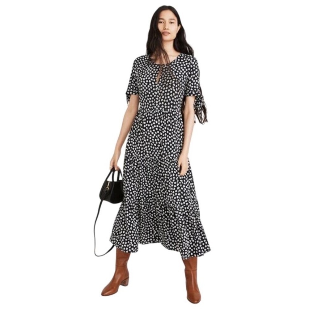 Madewell Marlow Floral Tiered Midi Dress Size 2 Black & White Floral New W/ Tags